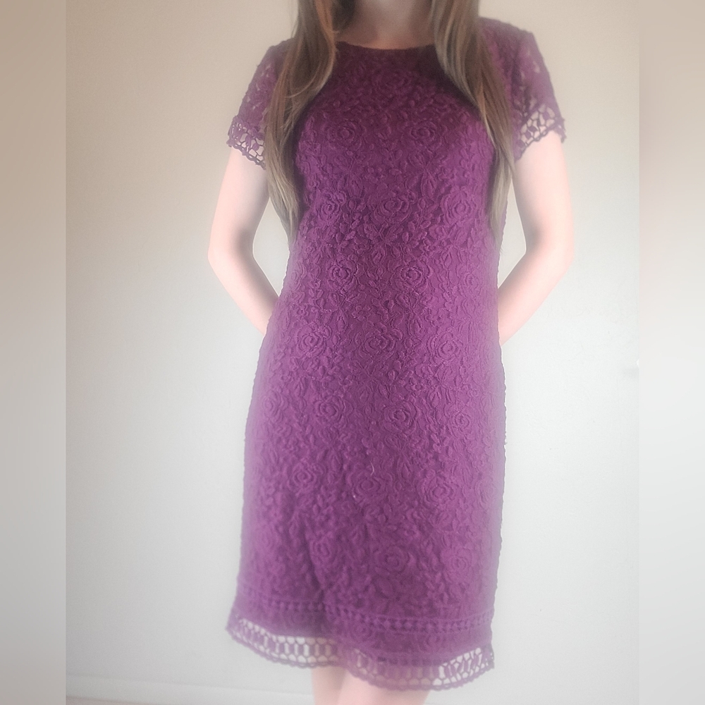 Laundry by Shelli Segal Classy Career Office Work Lace Dress Size 8 Burgundy